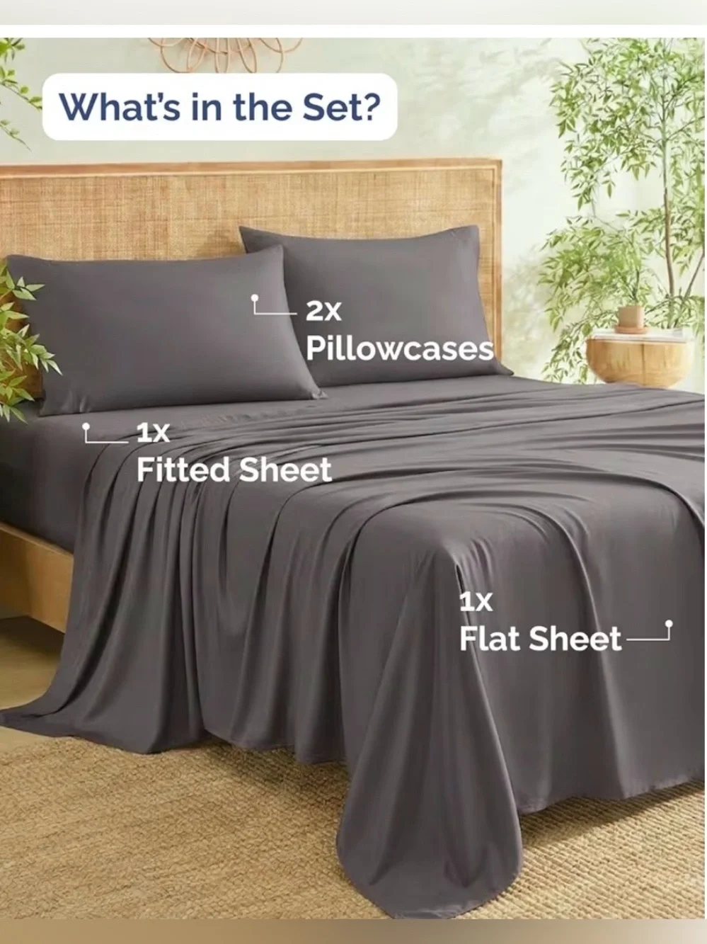 Que Dark Gray Bamboo Cooling Sheet Set - Smooth Breathable Bedding